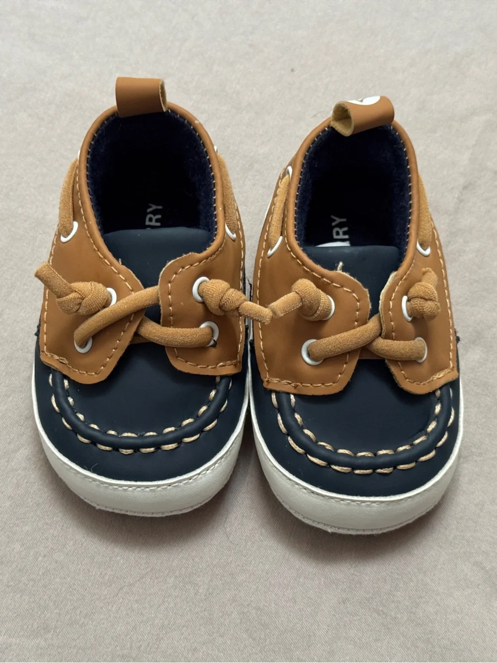 Infant Two-Tone Boat Shoes in Navy and Tan